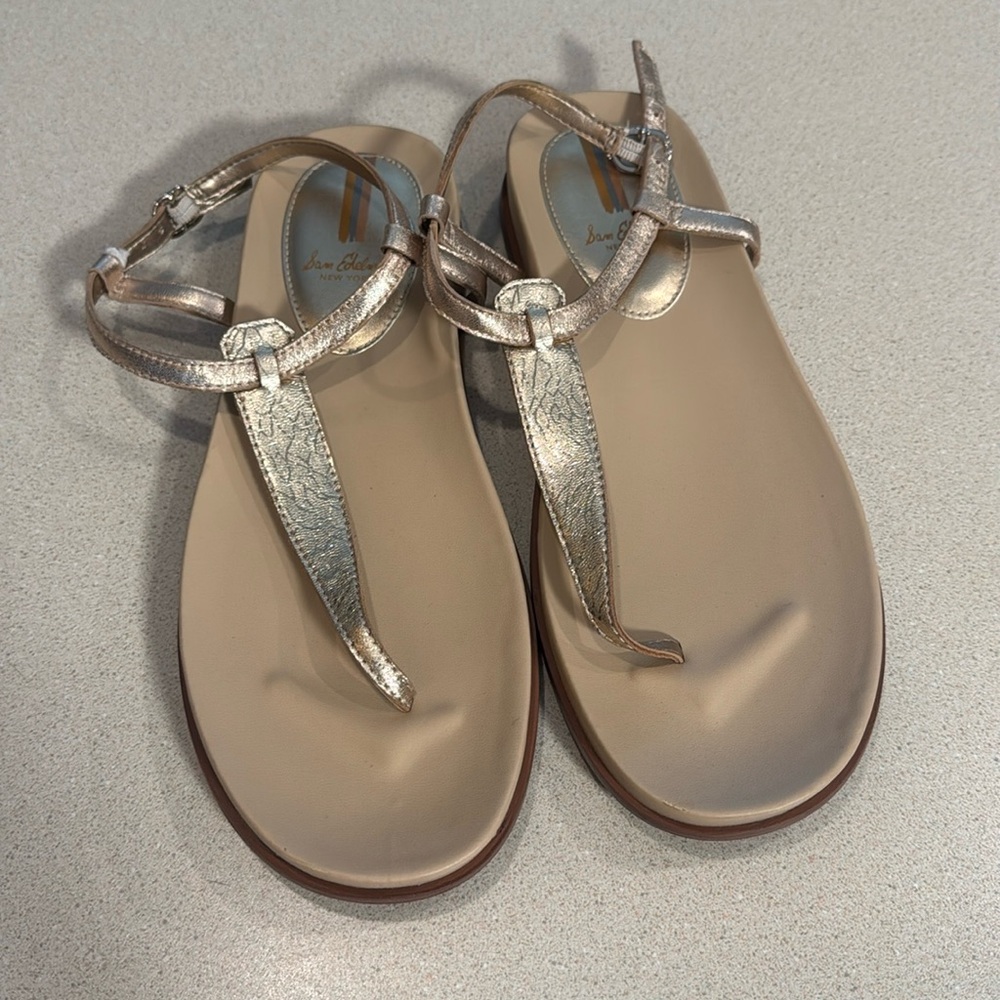Sam Edelman Sandles — gold colored straps — silver clasps — women’s size 9